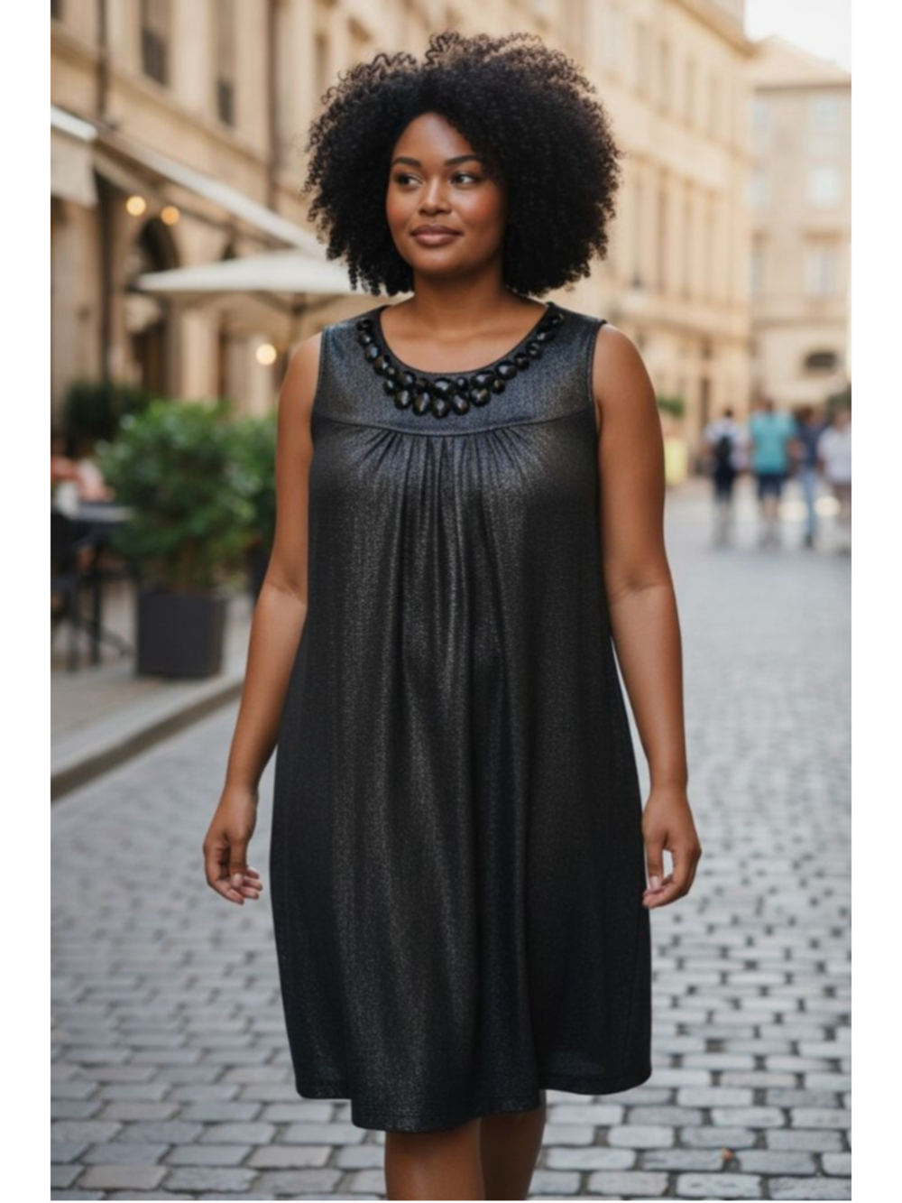 TIANA B. Black Shimmer Embellished Neckline Dress 1X